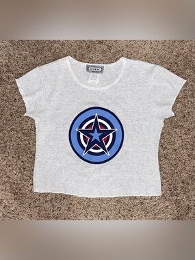 Vintage Bonjour Captain America Shield Cropped Gray Baby Tee!
